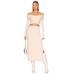 Jonathan Simkhai Standard Cream Ribbed Knit Archie Cutout Midi Skirt Size Small